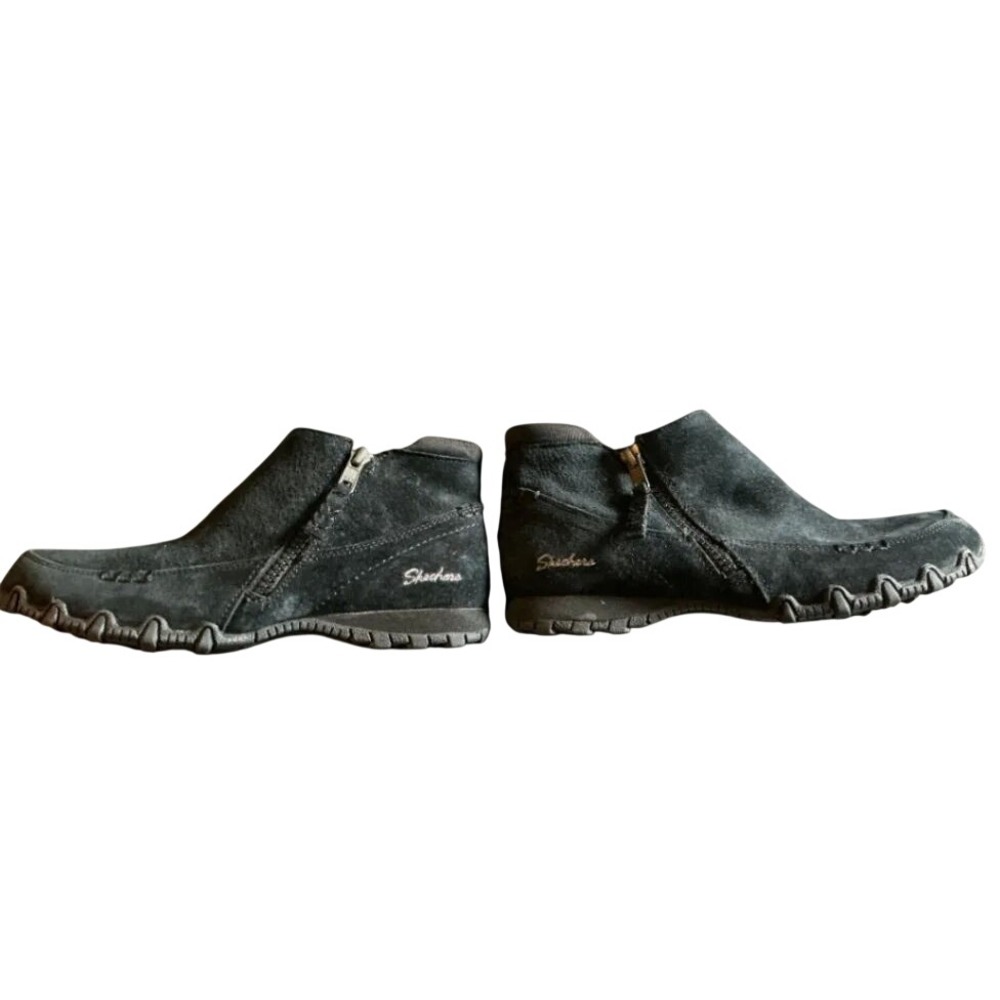 Skechers Relaxed Fit Suede Ankle Boots 7 Black 44721 Memory Foam Zipper Booties